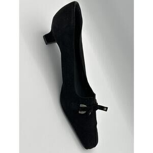 Stuart Weitzman Black Pierced Suede Kitten Toe 1.5” Heel Size 10